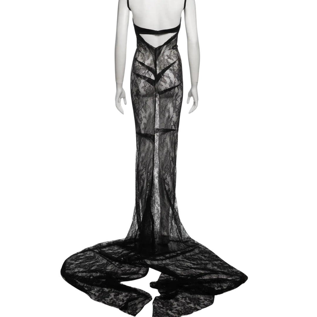 Dolce & Gabbana SS 1999 - Black Lace Evening Dress with Integrated Bra