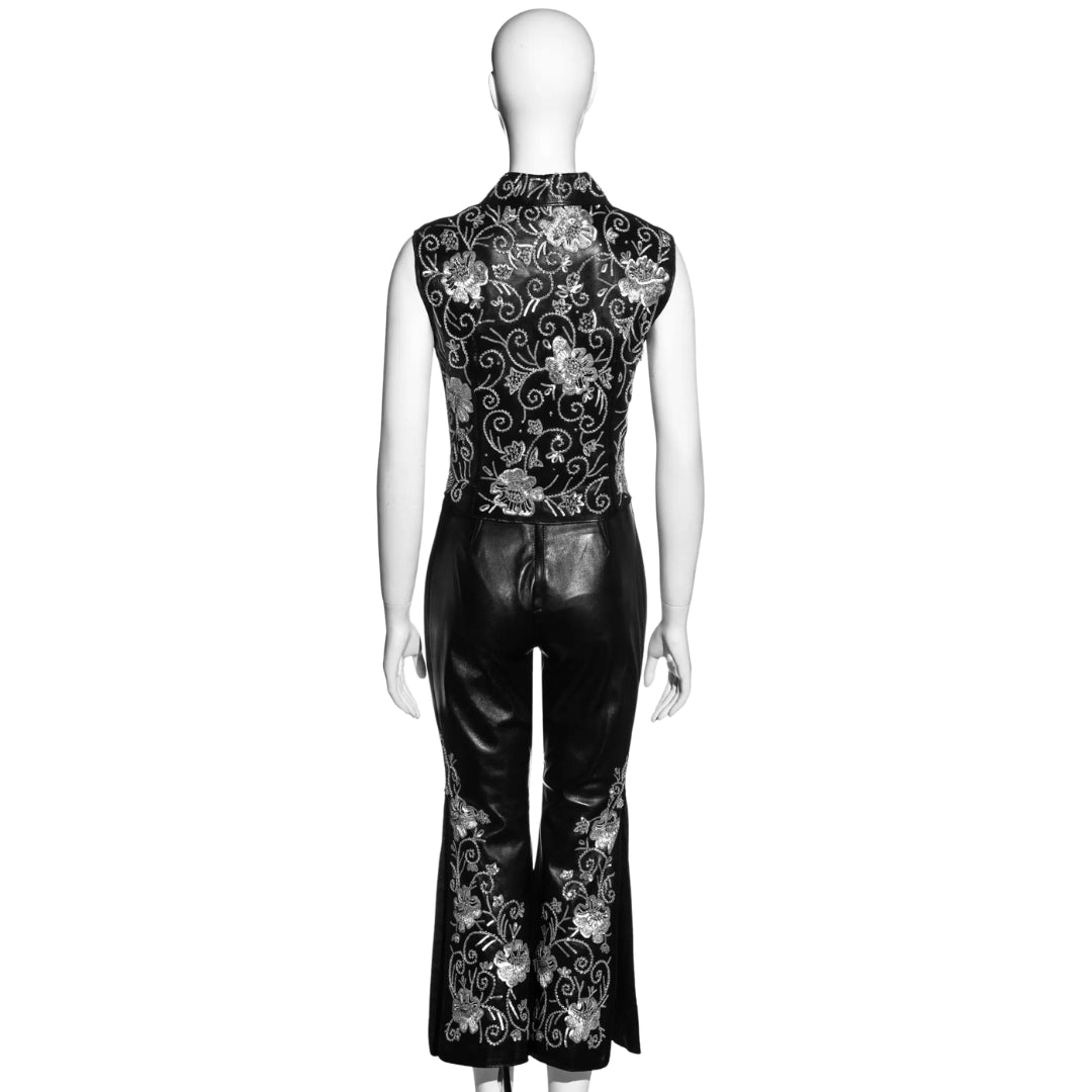 Dolce & Gabbana FW 1999 - Black embroidered leather pant suit with embellishments