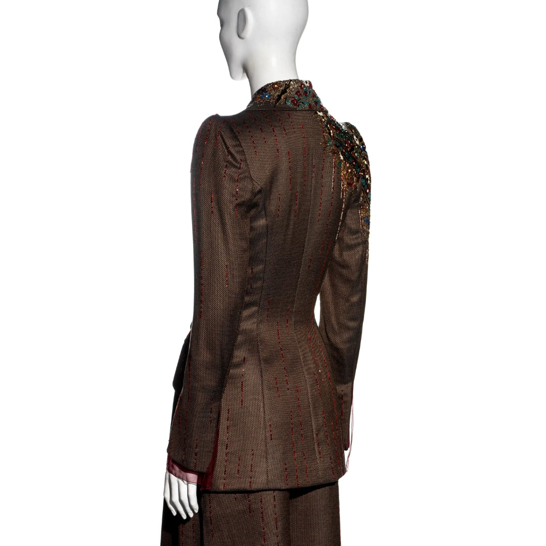 Jean-Louis Scherrer FW 2001 - Embellished brown wool pant suit