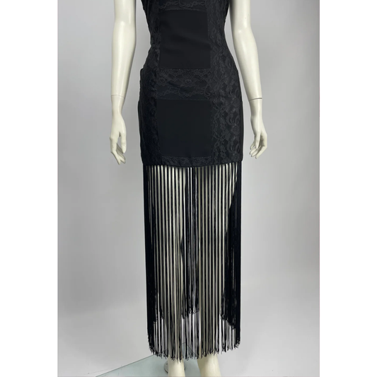 Dolce & Gabbana F/W 1993 fringe and lace maxi dress