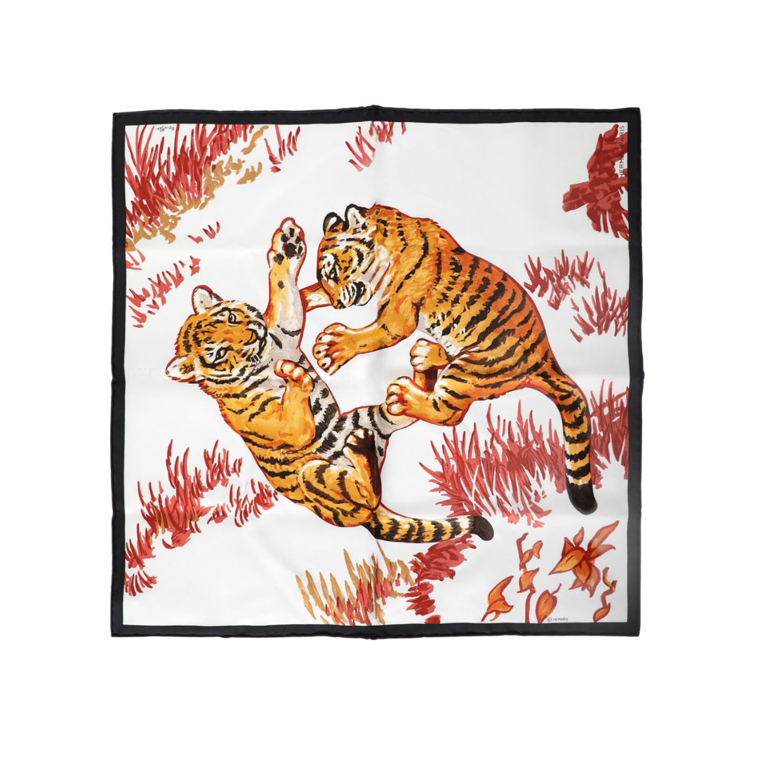 Hermès 2012 'Les Tigreaux' 45cm Pocket Scarf