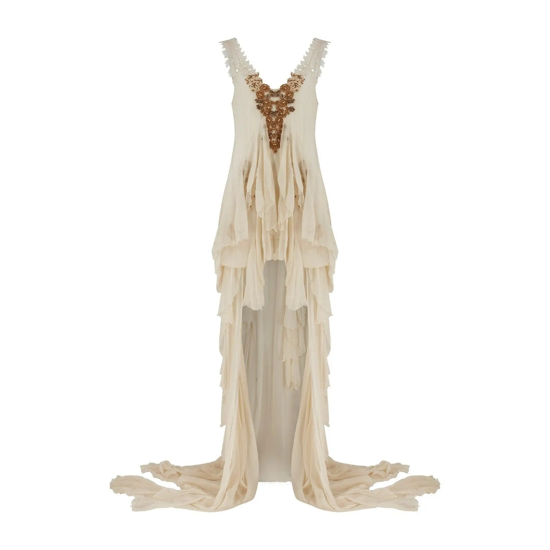 Julien Macdonald SS 2011 - White Silk Chiffon Dress and Cape with Appliques