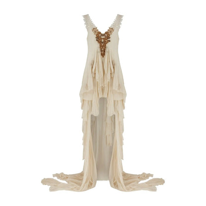 Julien Macdonald SS 2011 - White Silk Chiffon Dress and Cape with Appliques