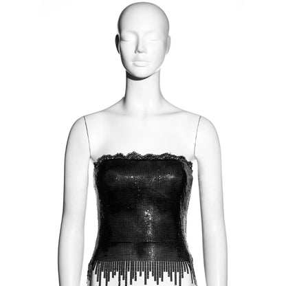 Gianni Versace FW 1999 - Black lace and oroton metal chainmail strapless corset