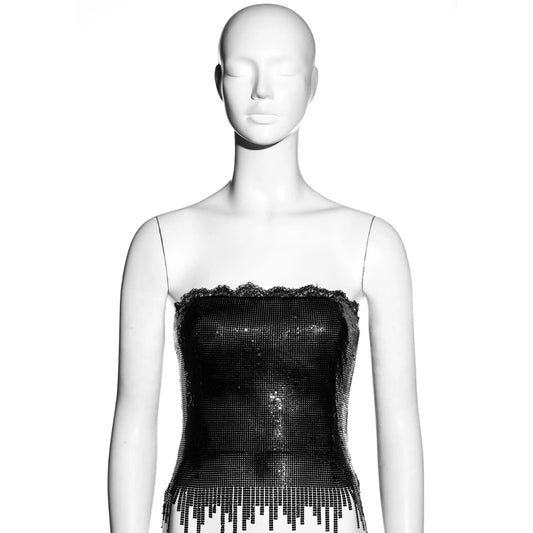 Gianni Versace FW 1999 - Black lace and oroton metal chainmail strapless corset