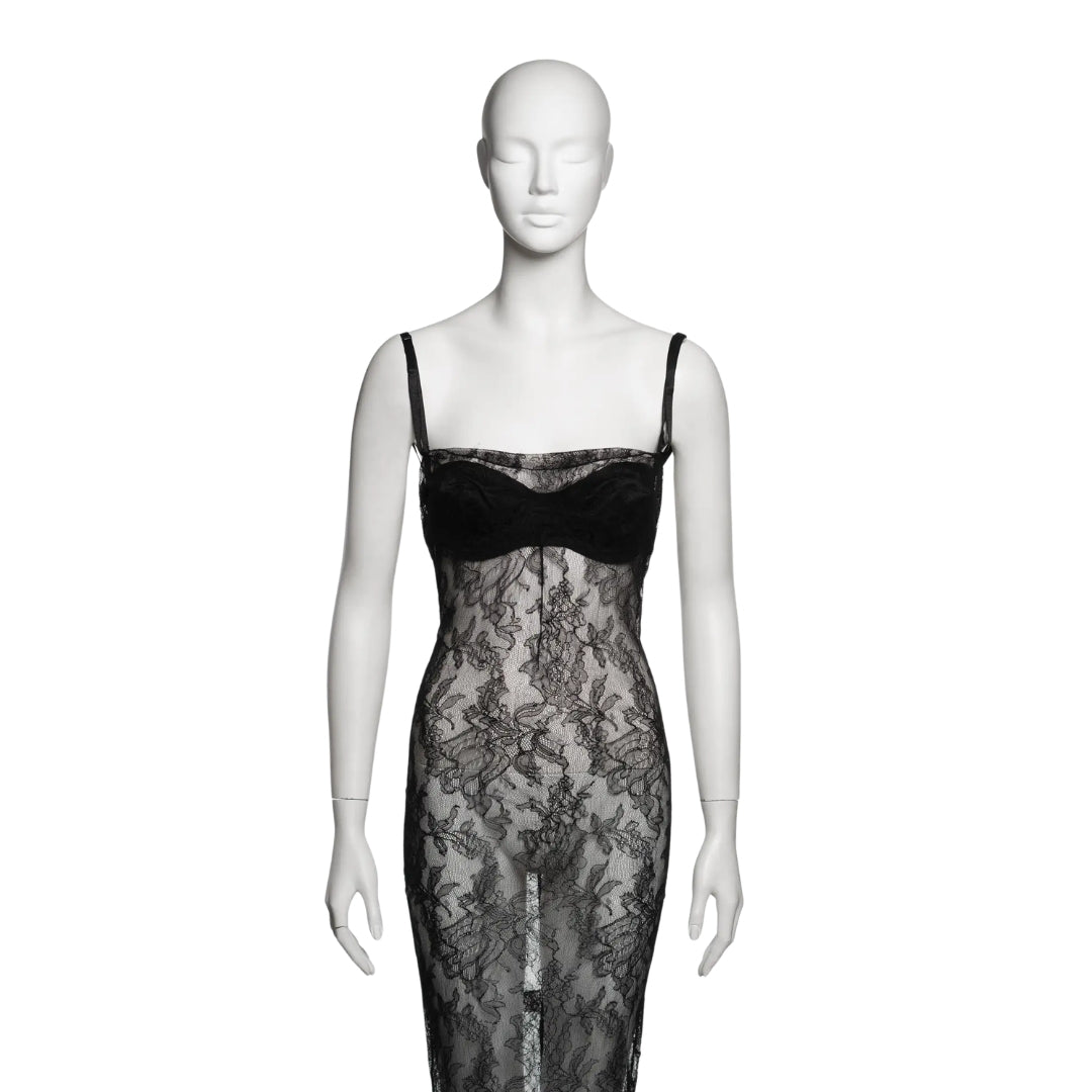 Dolce & Gabbana SS 1999 - Black Lace Evening Dress with Integrated Bra