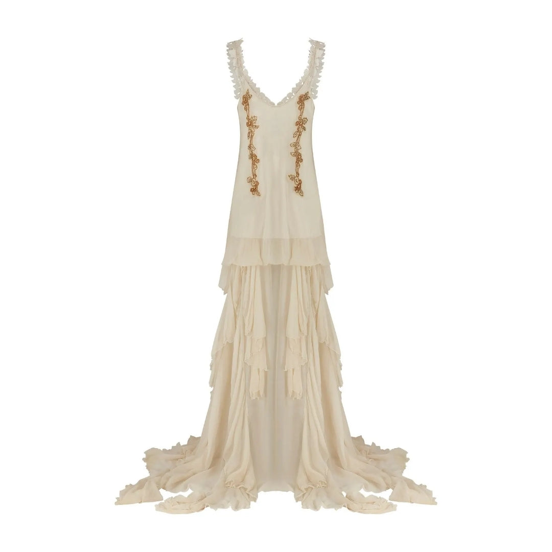 Julien Macdonald SS 2011 - White Silk Chiffon Dress and Cape with Appliques