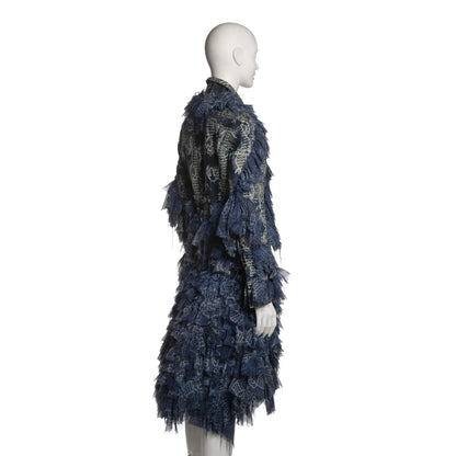 Issey Miyake FW 2003 - Blue Denim and Printed Chiffon Ruffled Jacket and Skirt