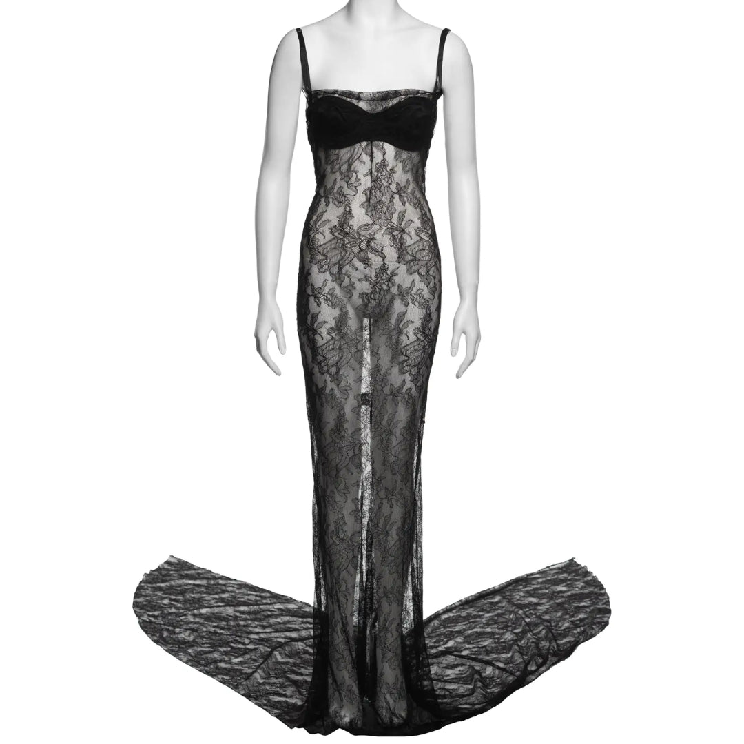 Dolce & Gabbana SS 1999 - Black Lace Evening Dress with Integrated Bra