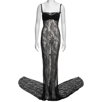 Dolce & Gabbana SS 1999 - Black Lace Evening Dress with Integrated Bra