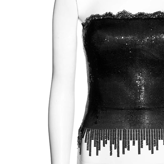 Gianni Versace FW 1999 - Black lace and oroton metal chainmail strapless corset
