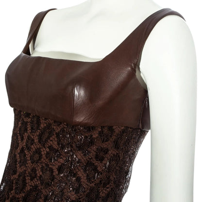 Atelier Versace SS 1996 - Brown leopard lamé lace and leather couture dress