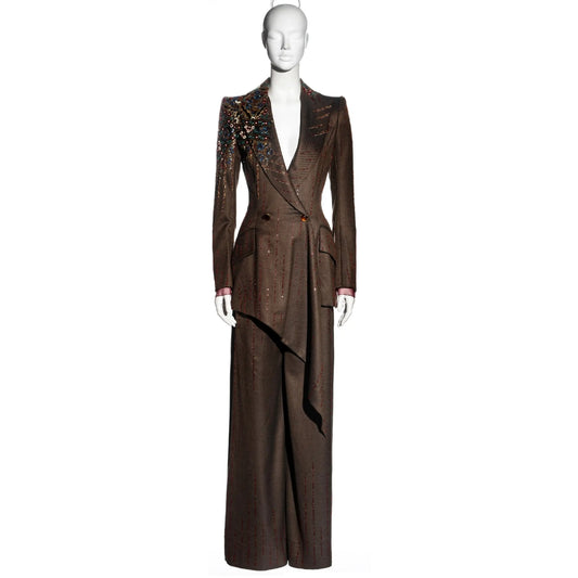 Jean-Louis Scherrer FW 2001 - Embellished brown wool pant suit