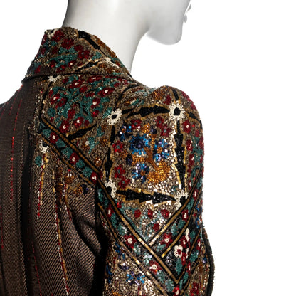 Jean-Louis Scherrer FW 2001 - Embellished brown wool pant suit