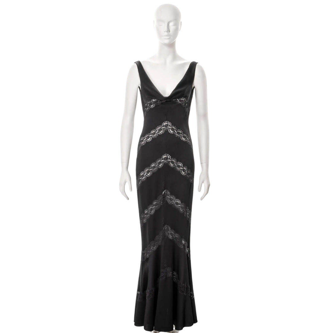 Christian Dior by John Galliano SS 1999 - Black evening dress with lace inserts