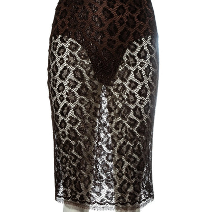 Atelier Versace SS 1996 - Brown leopard lamé lace and leather couture dress