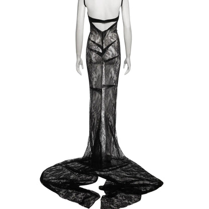 Dolce & Gabbana SS 1999 - Black Lace Evening Dress with Integrated Bra