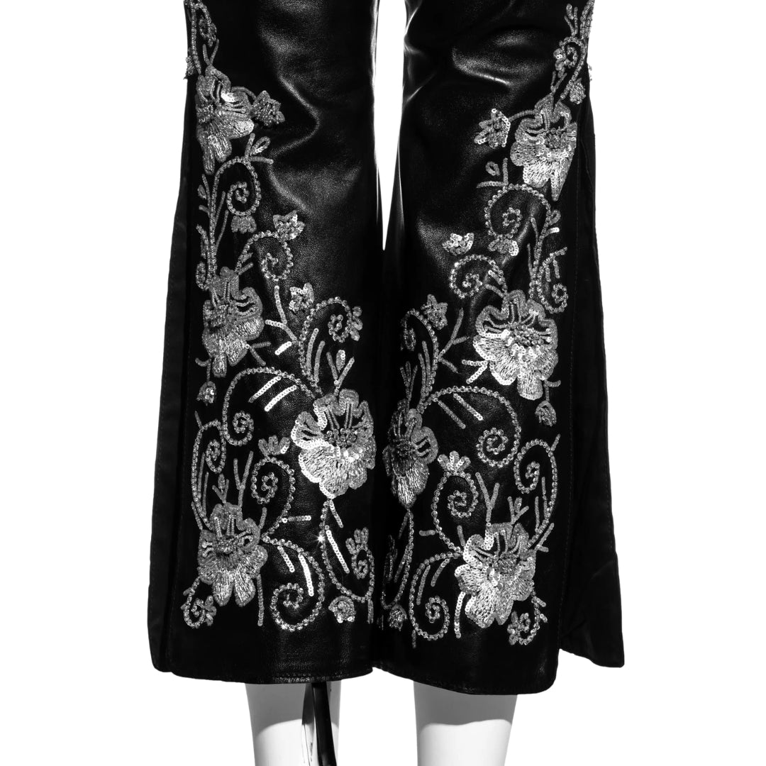 Dolce & Gabbana FW 1999 - Black embroidered leather pant suit with embellishments