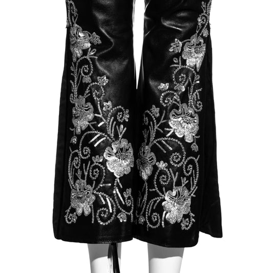 Dolce & Gabbana FW 1999 - Black embroidered leather pant suit with embellishments