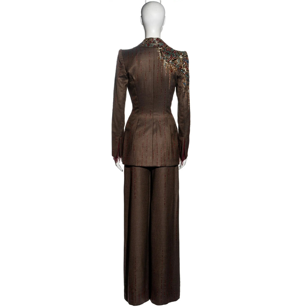 Jean-Louis Scherrer FW 2001 - Embellished brown wool pant suit