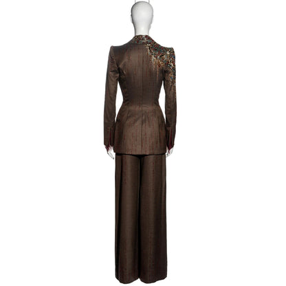 Jean-Louis Scherrer FW 2001 - Embellished brown wool pant suit