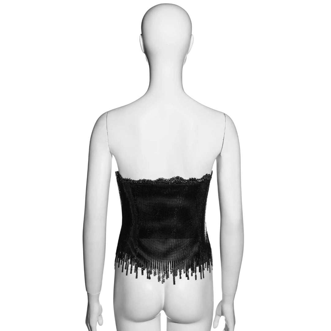Gianni Versace FW 1999 - Black lace and oroton metal chainmail strapless corset