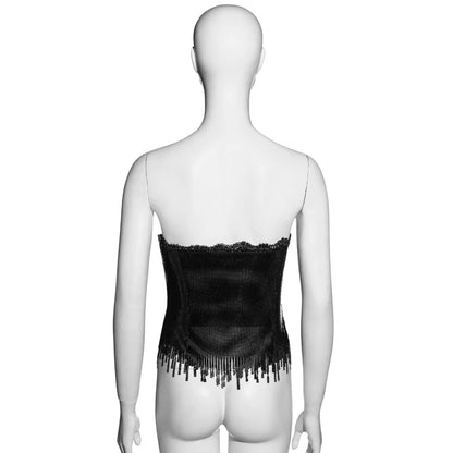 Gianni Versace FW 1999 - Black lace and oroton metal chainmail strapless corset