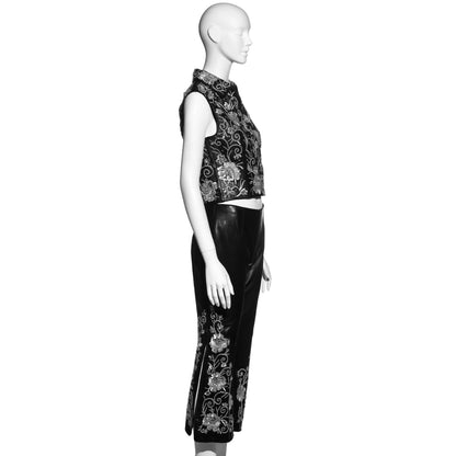 Dolce & Gabbana FW 1999 - Black embroidered leather pant suit with embellishments