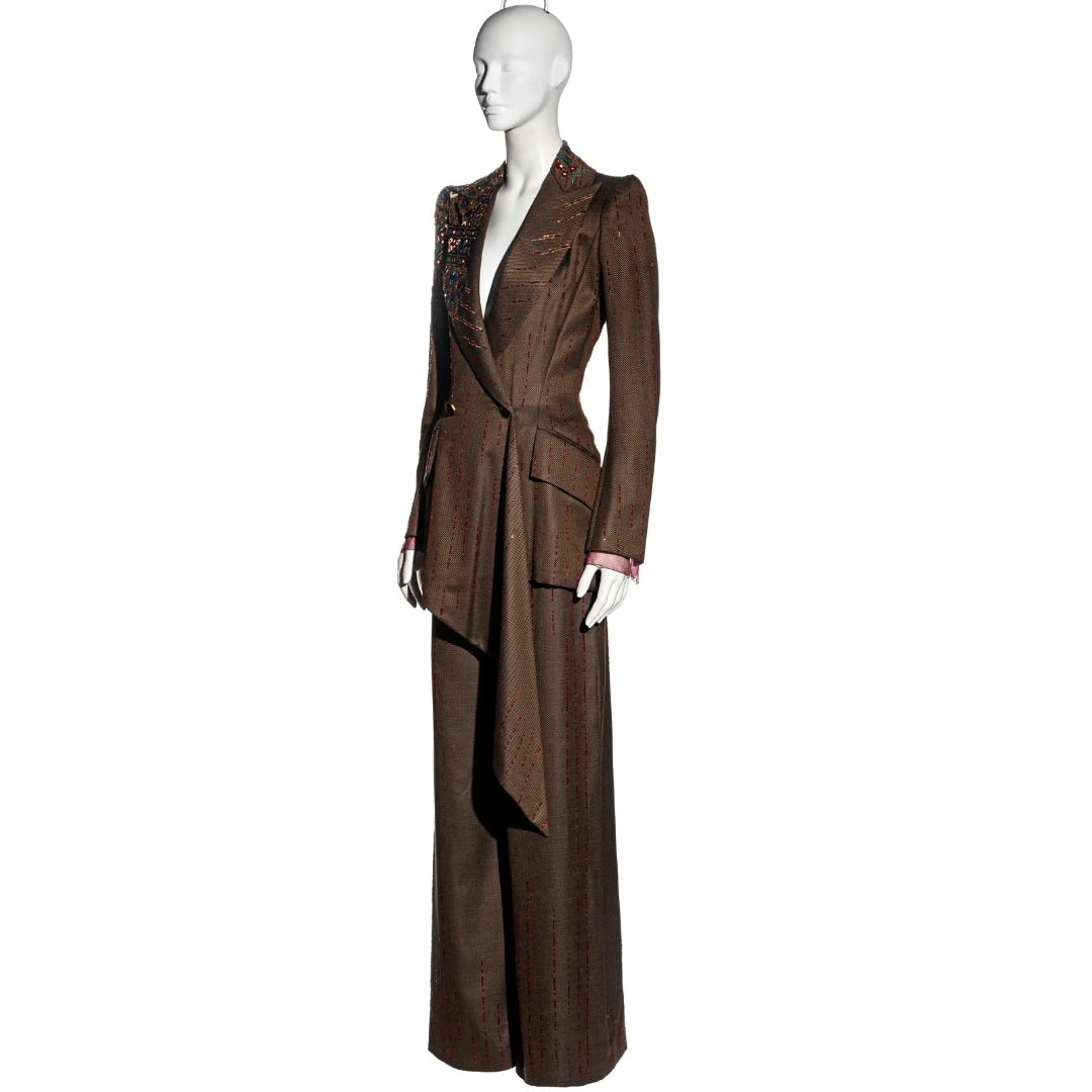 Jean-Louis Scherrer FW 2001 - Embellished brown wool pant suit