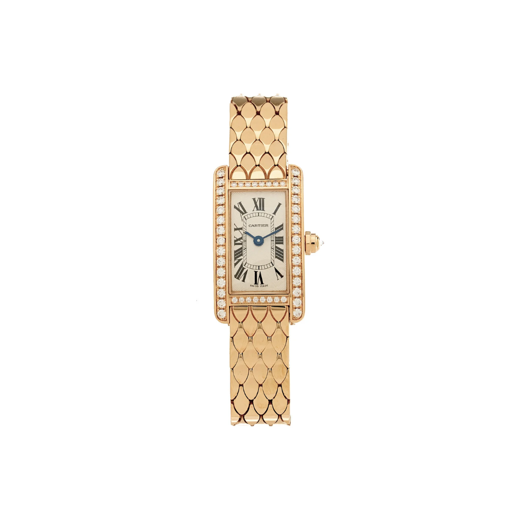 Cartier 18K Pink Gold Diamond Bezel 15mm Tank American Watch