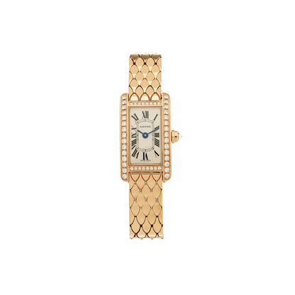 Cartier 18K Pink Gold Diamond Bezel 15mm Tank American Watch