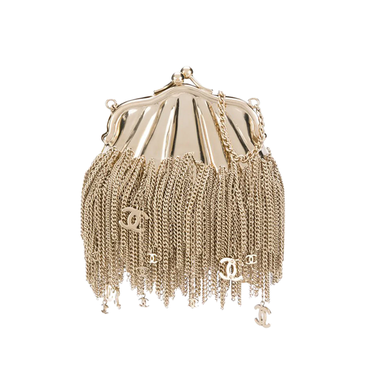 Chanel Gold Chain Tassel Shell Coin Purse