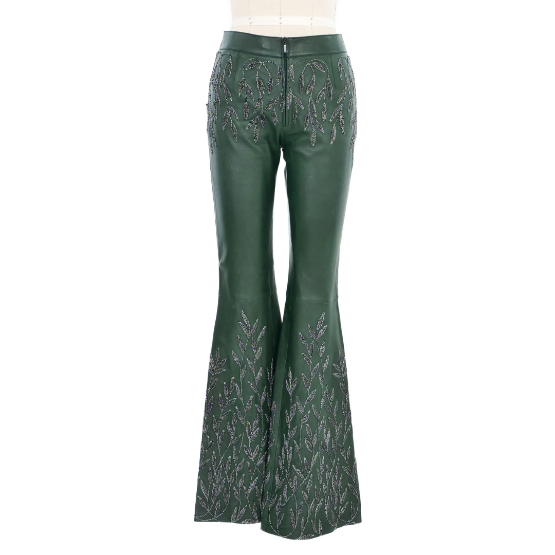 1999 GUCCI EMBROIDERED LEATHER TROUSERS