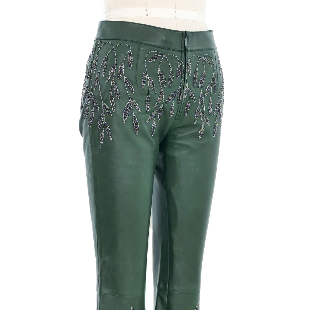 1999 GUCCI EMBROIDERED LEATHER TROUSERS