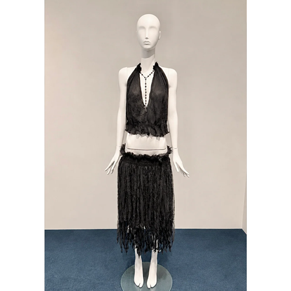 Alexander McQueen Spring/Summer 2003 rosary cross top and fringe skirt set