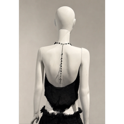 Alexander McQueen Spring/Summer 2003 rosary cross top and fringe skirt set