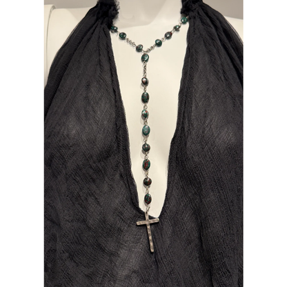 Alexander McQueen Spring/Summer 2003 rosary cross top and fringe skirt set
