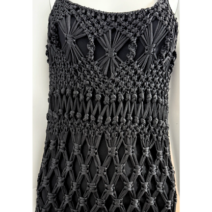Alberta Ferretti 1997 Black crochet fringe dress