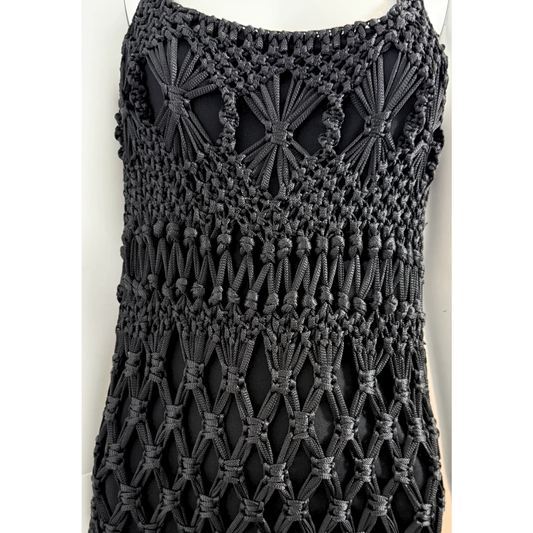 Alberta Ferretti 1997 Black crochet fringe dress