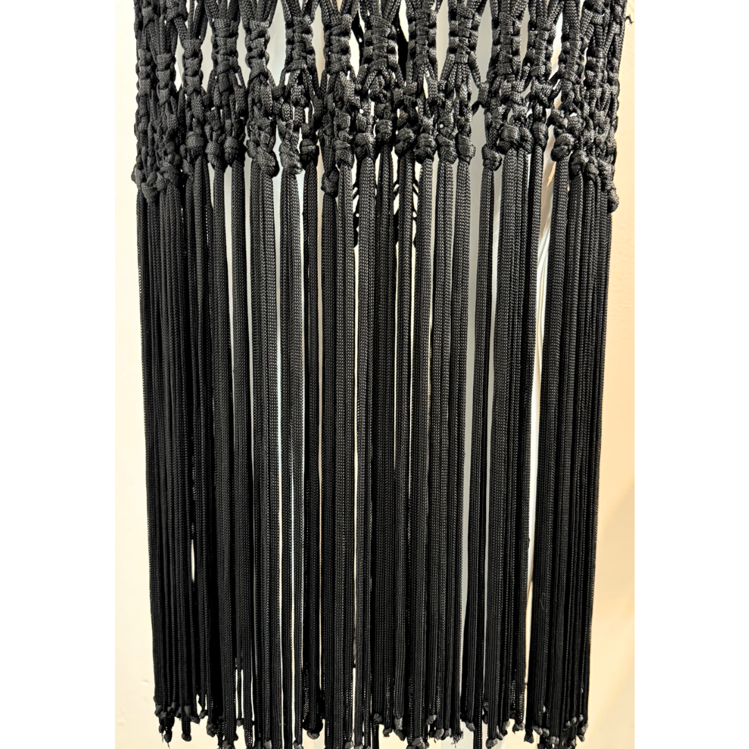 Alberta Ferretti 1997 Black crochet fringe dress