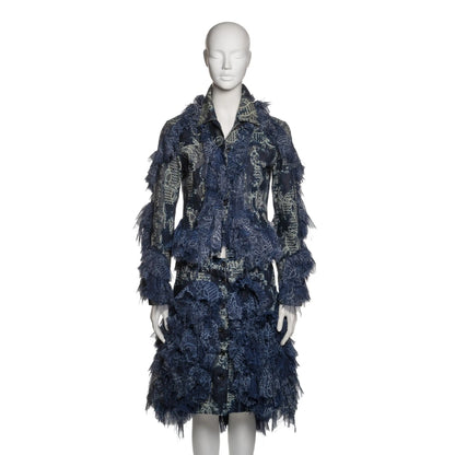 Issey Miyake FW 2003 - Blue Denim and Printed Chiffon Ruffled Jacket and Skirt