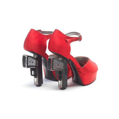 Chanel Resort 2009 custom order Red Silk Gun Shoes (Designed by Laurence Decade and Karl Lagerfeld)